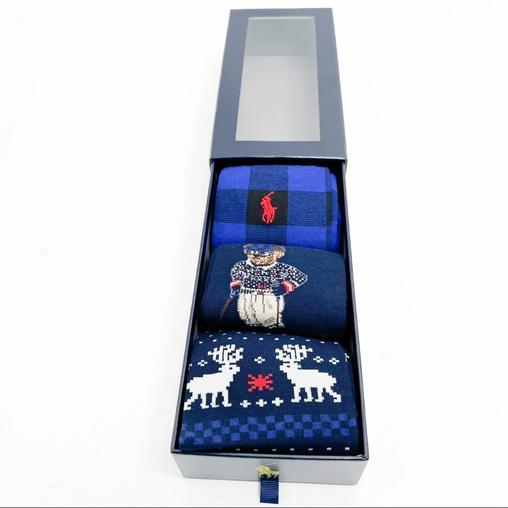 Polo Ralph Lauren Cortina Bear 3 Pack Socks Gift Box Royal / Navy - Picture 3 of 10